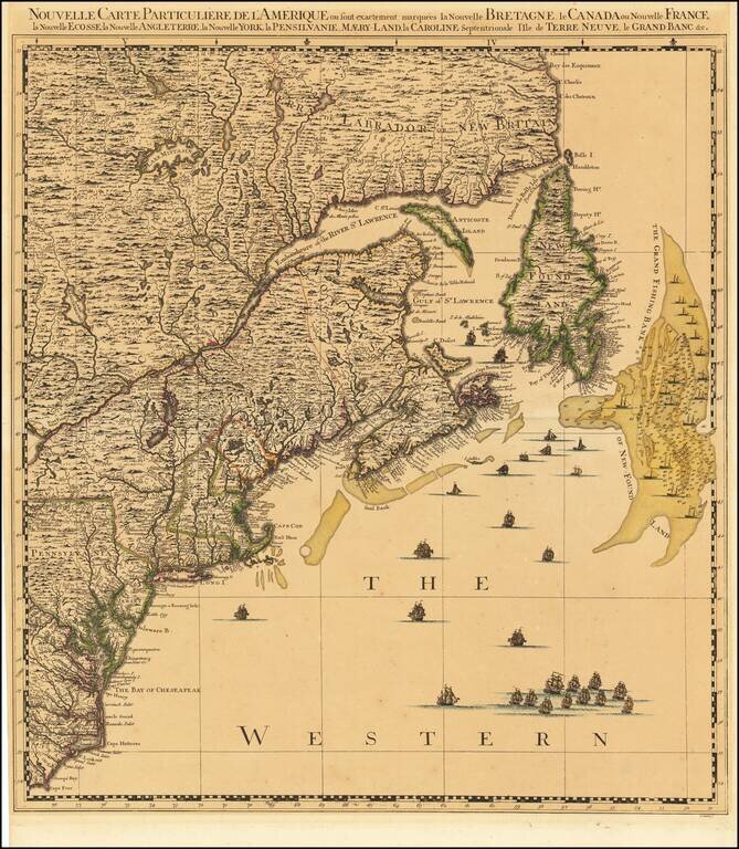 Nouvelle Carte Particuliere De L'Amerique ou font exactement marquees la Nouvelle Bretagne, le Canada ou Nouvelle France, la Nouvelle Ecosse, la Nouvelle Angleterre…..