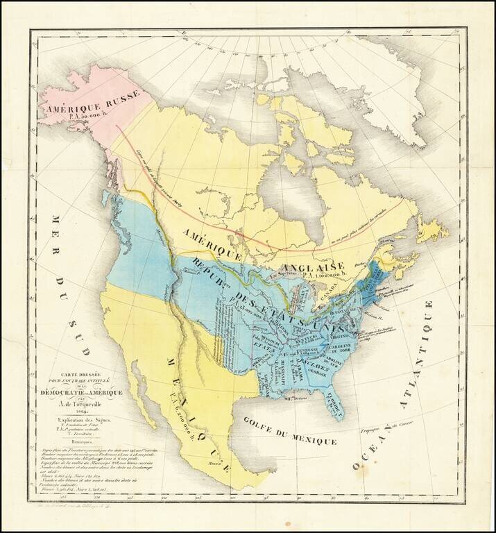 Carte Dressee Pour L'Ouvrage Intitule de la Democratie en Amerique Par A. de Tocqueville 1834