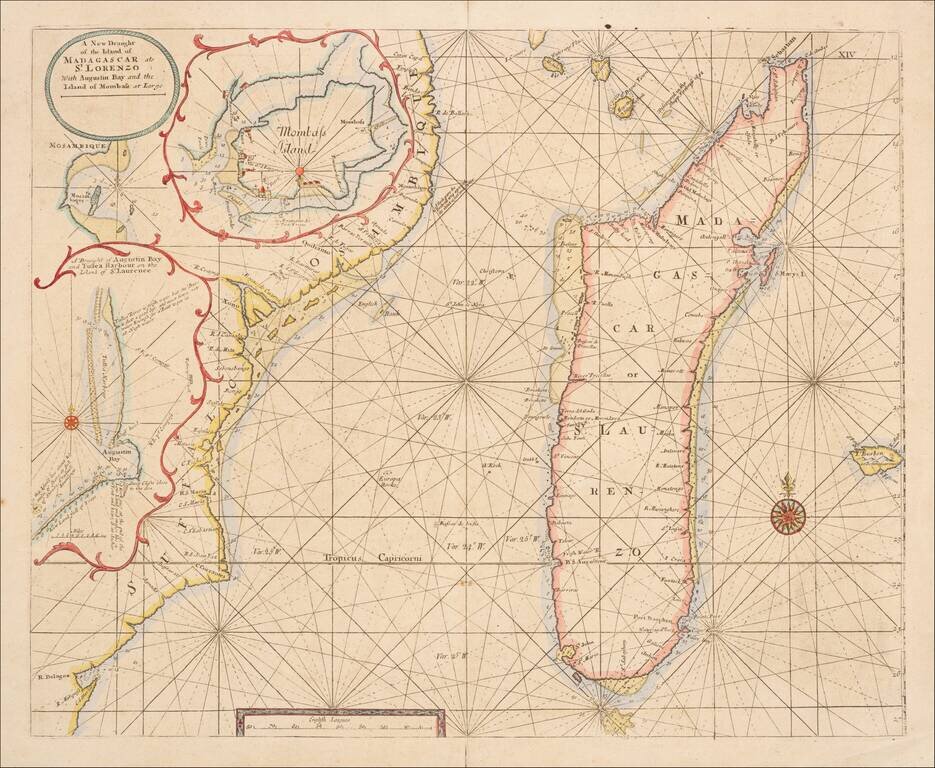 A New Draught of the Island of Madagascar ats St. Lorenzo With Augustin Bay and the Island of Mombass at Large