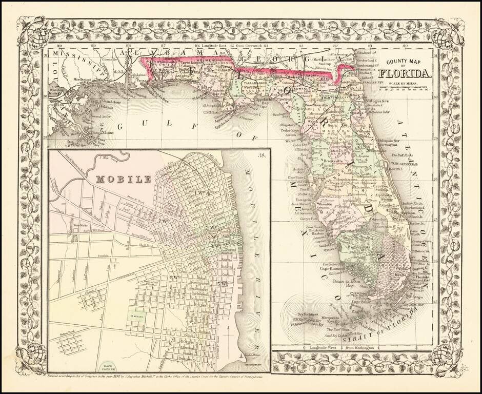 County Map of Florida  [with inset of Mobile]