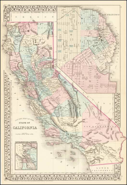 County Map of the State of California  (with Large inset plan of San Francisco)
