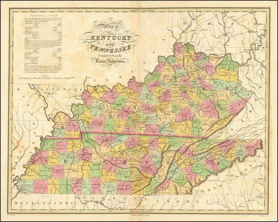 Map of Kentucky and Tennessee, Compiled From the Latest Authorities