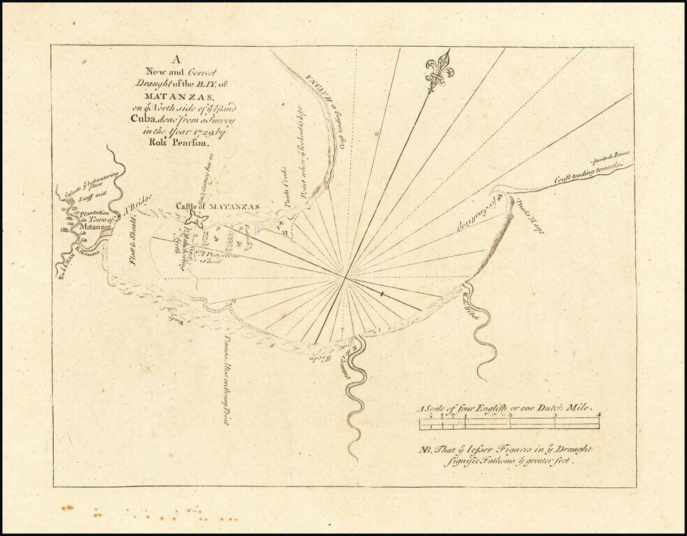 A New and Correct Draught of the Bay of Matanzas.  On ye North side of ye Island Cuba, done from a Survey by Robt. Pearson.