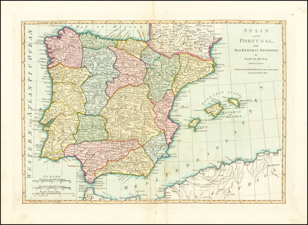 Spain and Portugal, with Their General Divisions . .  . [Balaeric Islands]