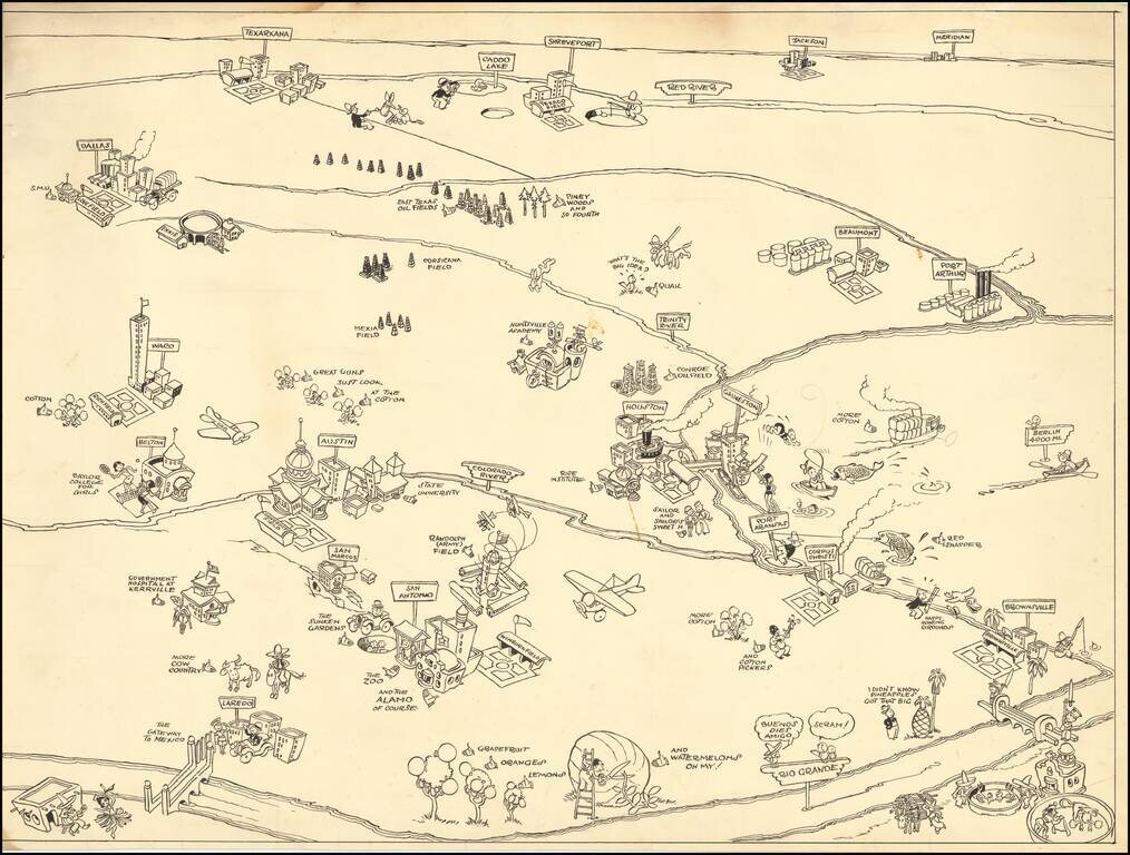 [Original Texas Pictorial Map Artwork]