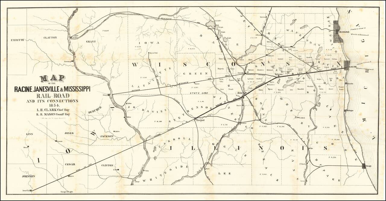 Map of the Racine, Janesville & Mississippi Rail-Road and its Connections 1854 (with First Annual Report)