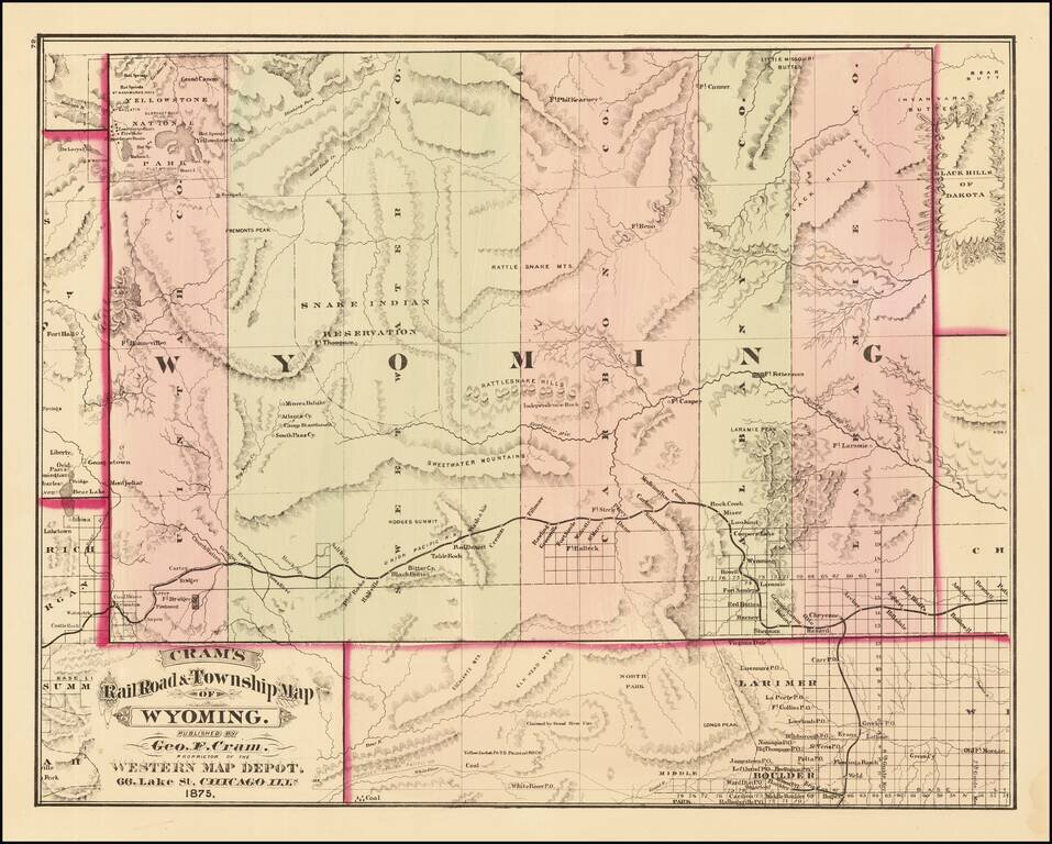 Cram's Rail Road & Township Map of Wyoming . . . 1876