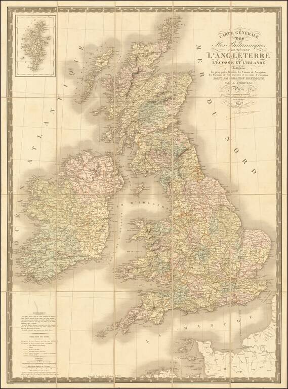Carte Generale des Iles Britanniques contenant L'Angleterre, L'Ecosse Et Irlande Indiquant les principales Routes, les Canaux de Navigation, les Chemins de Fer executes et en cours d'execution dans la Grande Bretagne . . .  1842