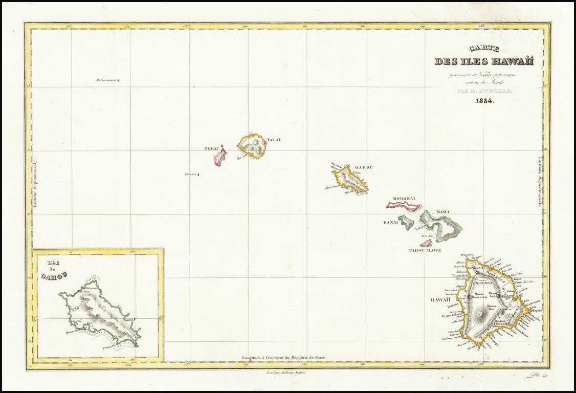 Carte Des Iles Hawaii . . . 1834