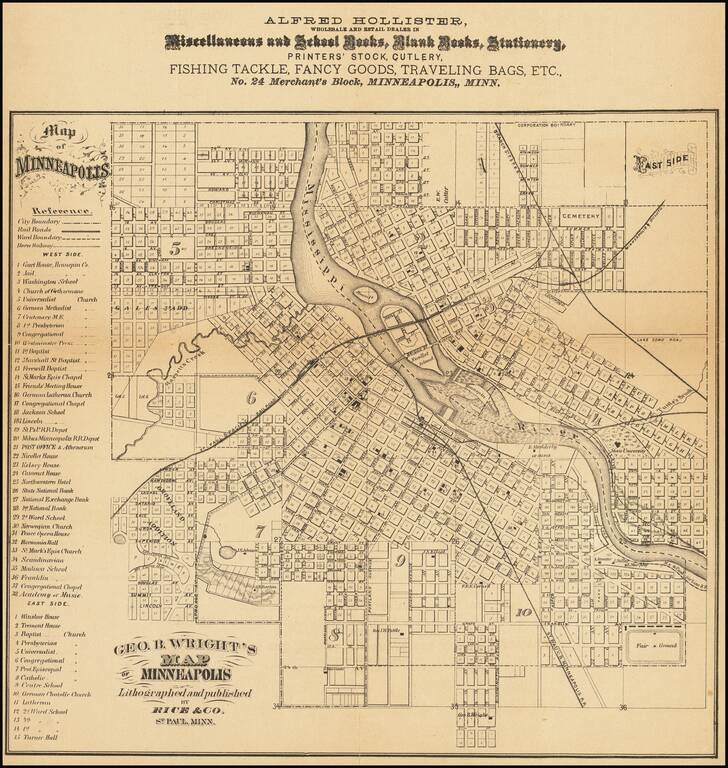 Geo. B. Wright's Map of Minneapolis Lithographed and published by Rich & Co.
