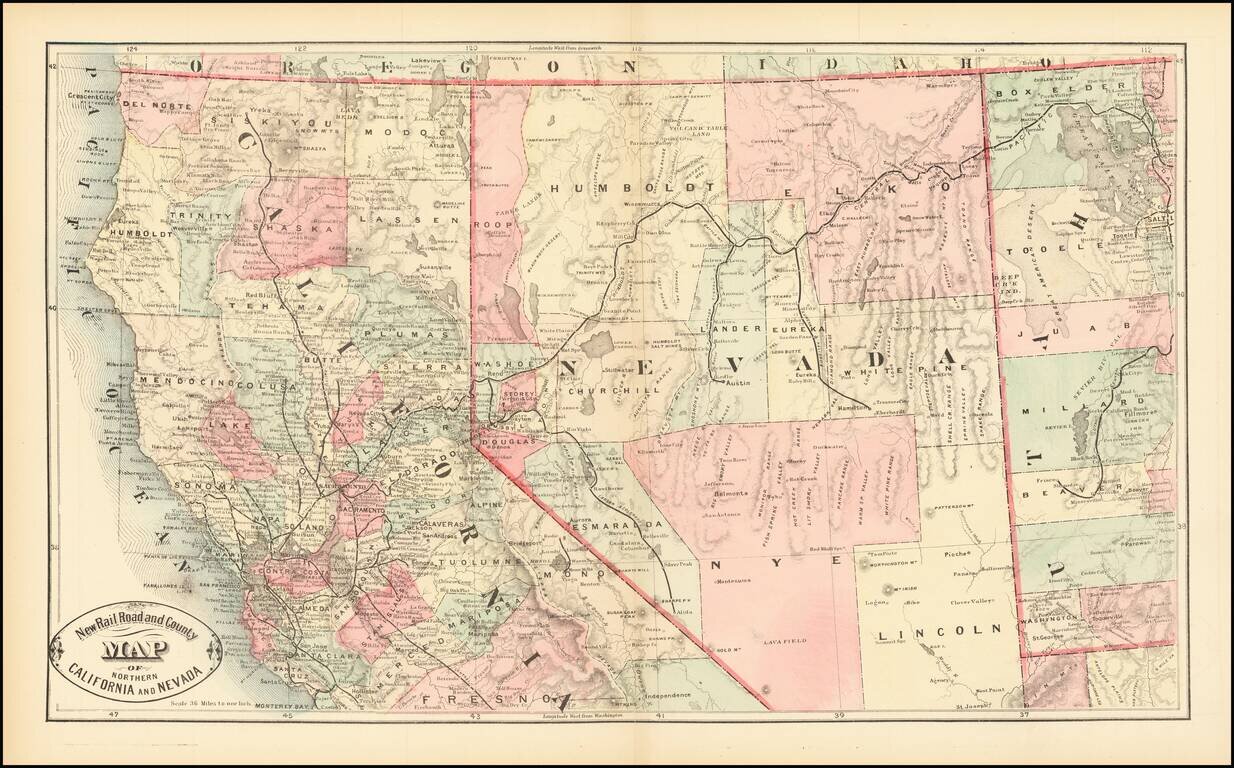 New Railroad and County Map of Northern California and Nevada