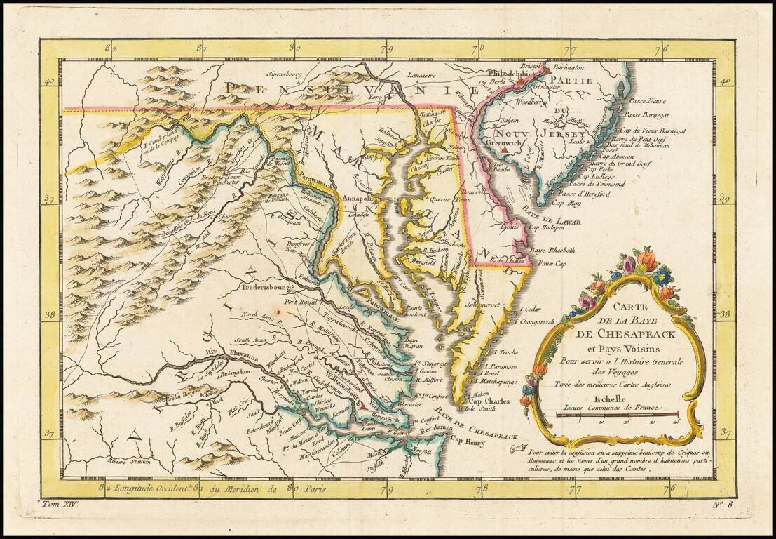 Carte De La Baye Chesapeack et pays Voisins . . .