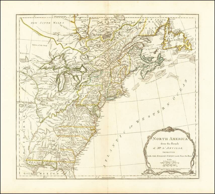 North America from the French of Mr. D'Anville Improved with the English Surveys made Since the Peace . . . June 1775