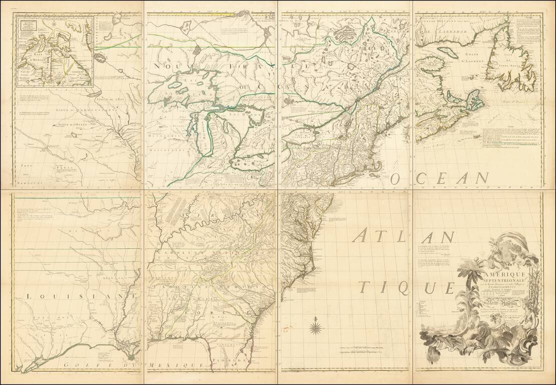 Amerique Septentrionale avec les Routes, Distances en miles, Villages et Etablissements Francois et Anglois Par le Docteur Mitchel Traduit de l'Anglois . . .1777