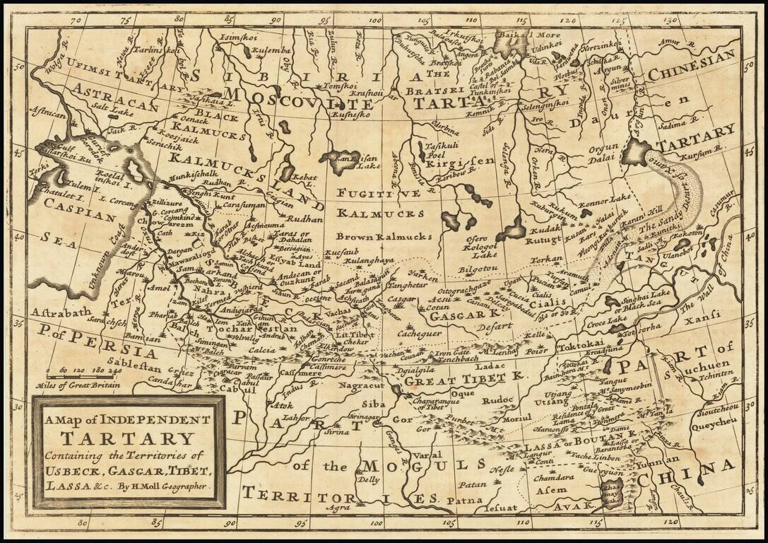 A Map of Independent Tartary Containing the Territories of Usbeck, Gasgar, Tibet, Lassa &c. . . .