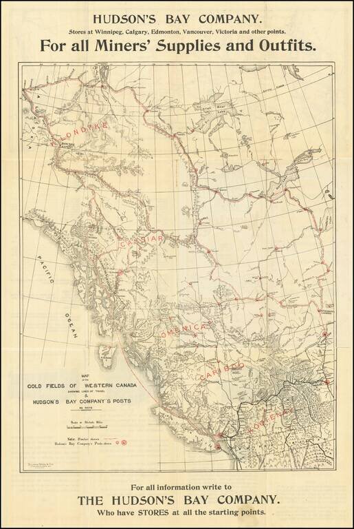 Map of the Gold Fields of Western Canada Shewing Lines of Travel & Hudson's Bay Company's Posts en route . . .