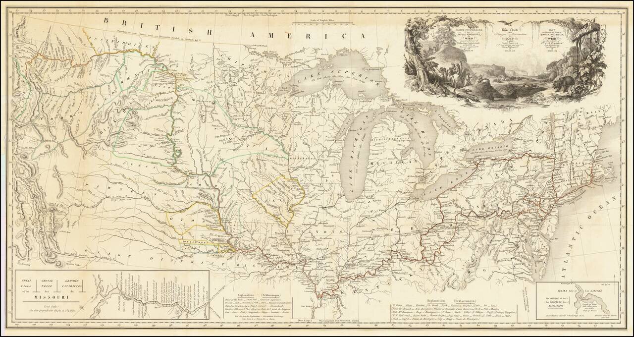 Map to Illustrate the Route of Prince Maximilian of Wied in the Interior of North America from Boston to the Upper Missouri, etc, in 1832, 33, & 34