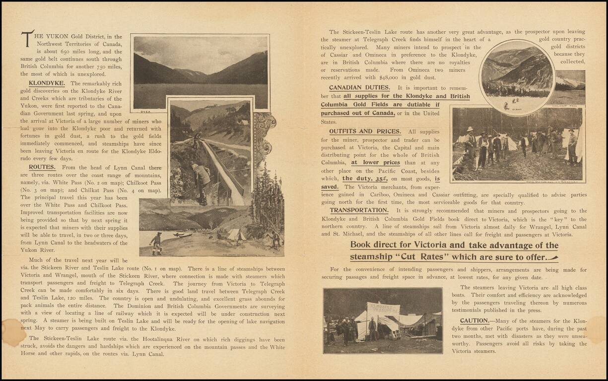 Map of the Klondyke Cassiar and Cariboo Gold Fields Shewing Routes From Victoria B.C. The Base of Supplies