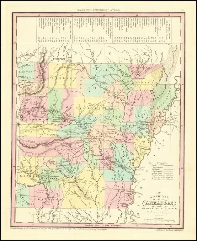 A New Map of Arkansas with its Canals Roads & Distances