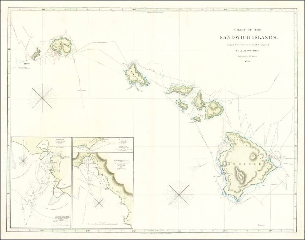 Chart of the Sandwich Islands Compiled from various documents, M.S. and printed, B. Arrowsmith. Hydrographer to His Majesty.  1832.