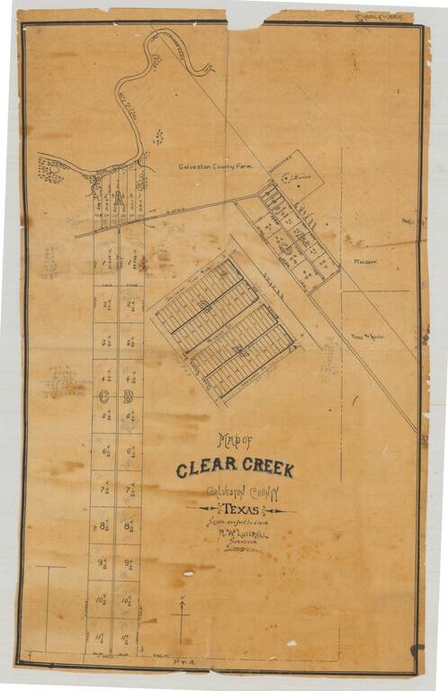 (League City, Texas) Map of Clear Creek Galveston County Texas Scale 800 feet to 1 inch. R.W. Luttrell. Surveyor.