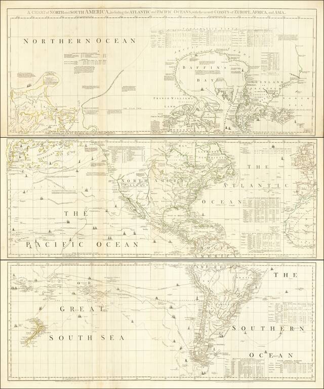 A Chart of North and South America, including the Atlantic and Pacific Oceans, with the nearest Coasts of Europe, Africa and Asia.
