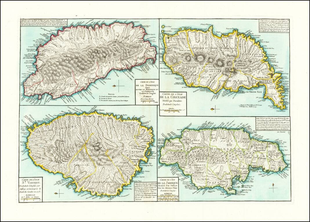 [Jamaica, Grenada, Dominica and St. Vincent)  Carte de L'Isle de la Dominique . . . [and] Carte de L'Isle de la Grenade . . . [and] Carte de L'Isle St. Vincent . . .  [ and] Carte De L'Ise de la Jamaique . . .