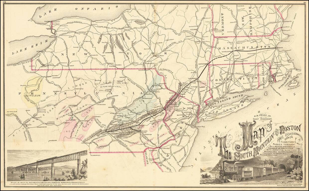 Map of the South Mountain and Boston Railroad & Connection Showing Territory Passed Through Rail-Roads and Canals Crossed or Connected…