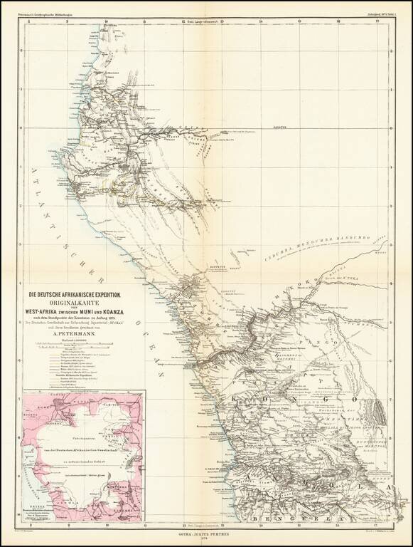 Die Deutsche Afrikanische Expedition.  Originalkarte von West-Afrika zwischen Muni und Koanza nach dem Standpunkte der Kenntniss zu Anfang 1875 . . .