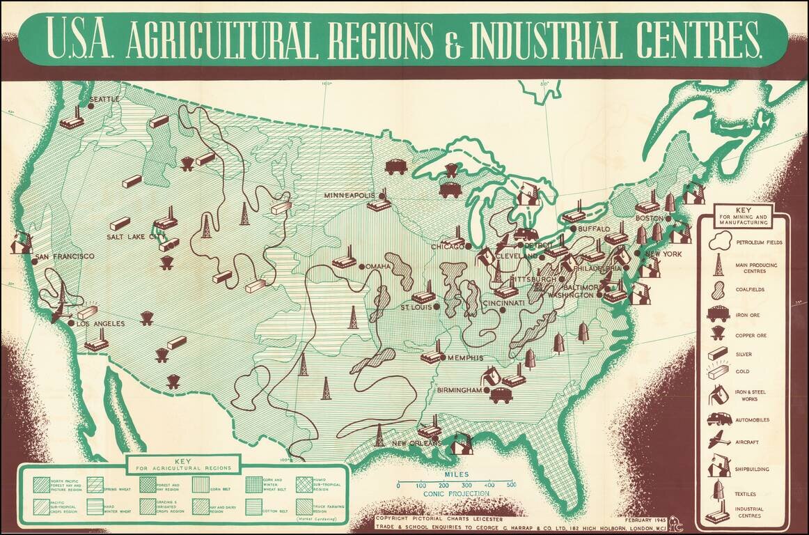 U.S.A. Agricultural Regions & Industrial Centres