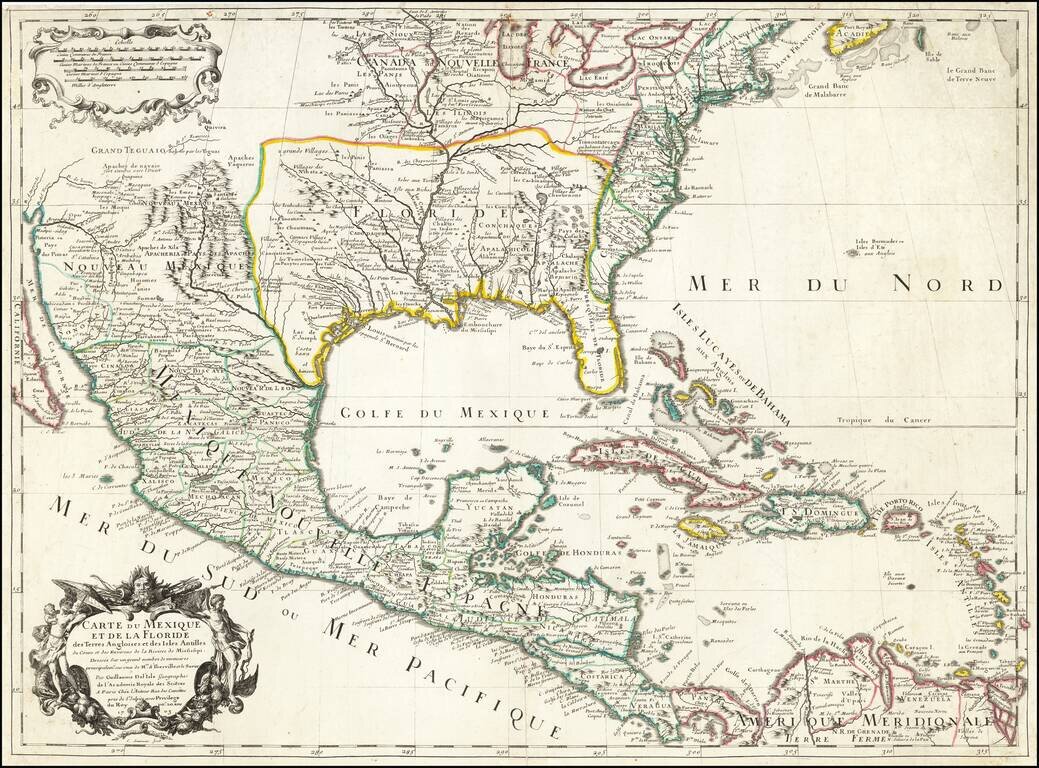 Carte Du Mexique et de la Floride des Terres Angloises et des Isles Antilles du Cours et des Environs de la Riviere Mississipi . . . Rue Des Canettes . . . 1703  [1st State]