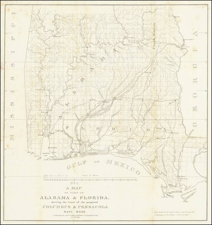 A Map of Part of Alabama & Florida shewing the route of the proposed Columbus & Pensacola Rail Road.