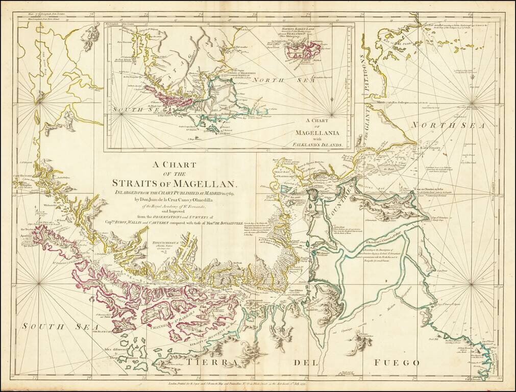 A Chart of the Straits of Magellan Inlarged from the Chart Published at Madrid in 1769 by Don Juan de la Cruz Cano y Olmedilla  . . .