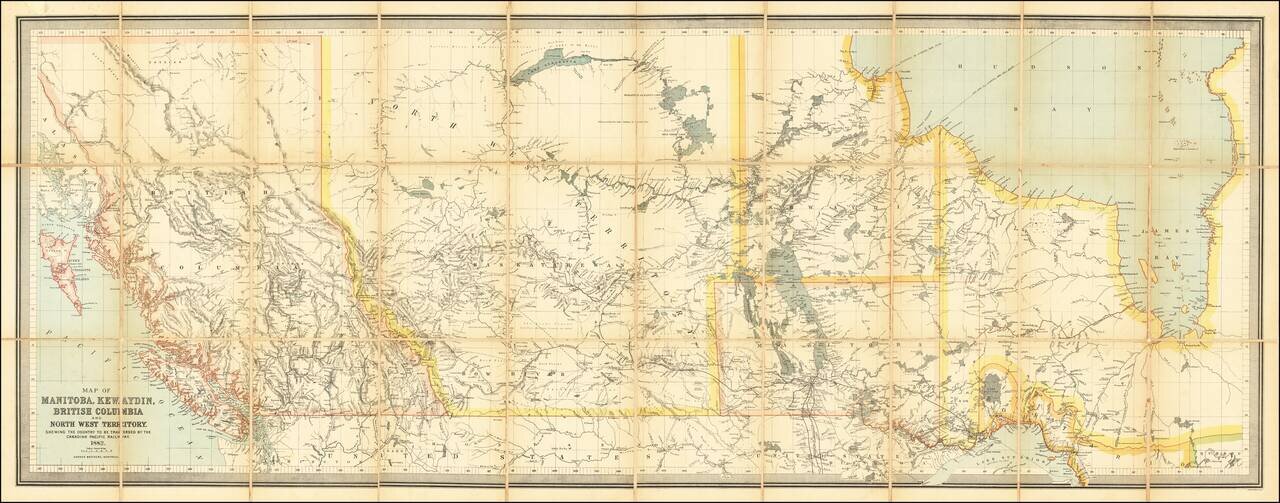 Map of Manitoba, Kewaydin, British Columbia and North West Territory. Shewing the Country to be Traversed by the Canadian Pacific Railway.