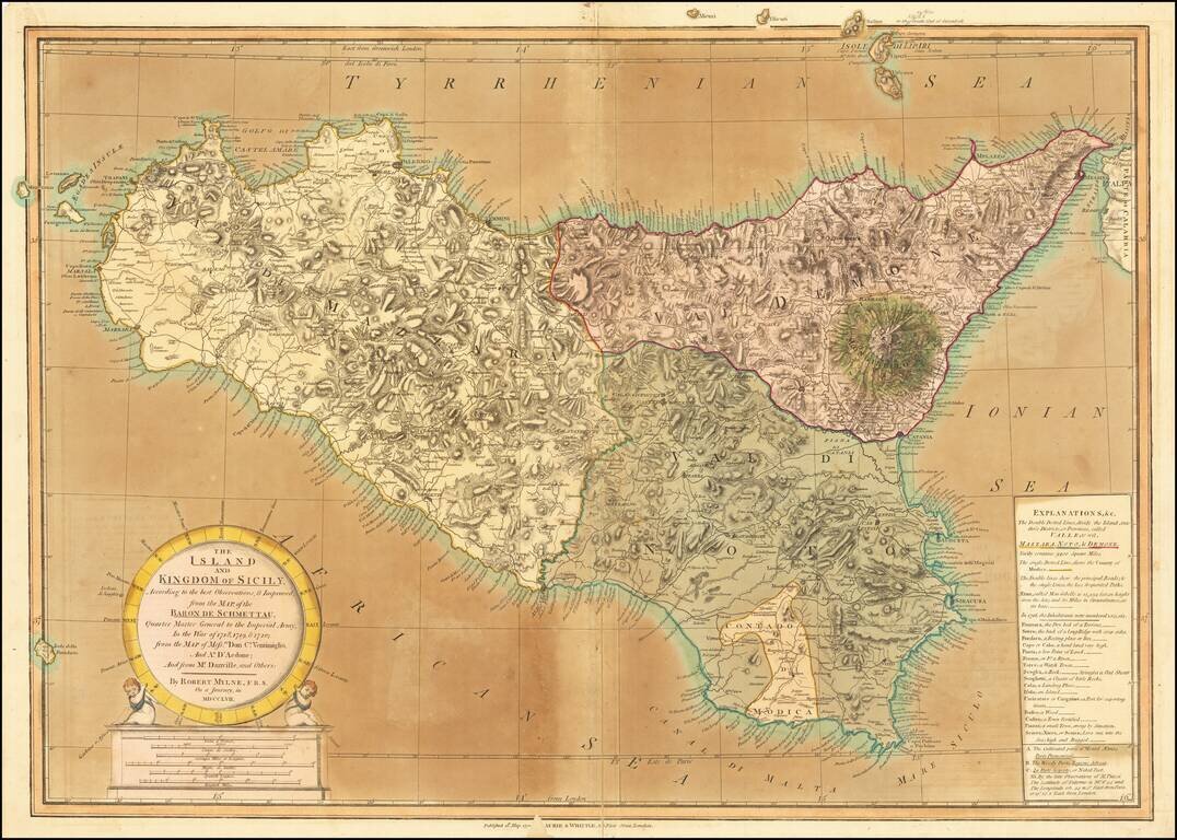 The Island and Kingdom of Sicily, According to the best Observations, & Improved; from the Map, of the Baron de Schmettau.