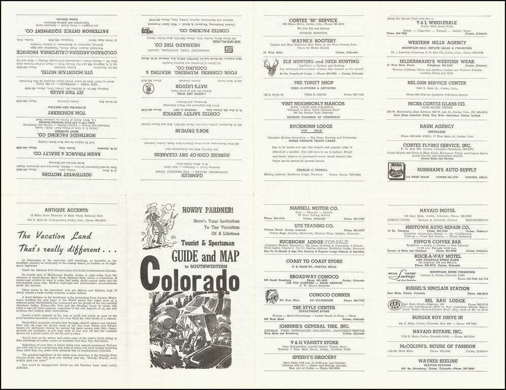 [Southwest Colorado]  Tourist & Sportsman Guide and Map to Southwestern Colorado