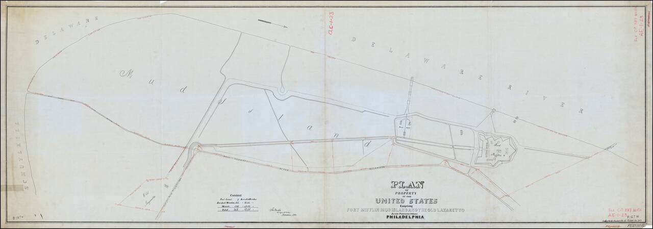 Plan of property of the United States comprising Fort Mifflin mud island and the Old Lazaretto
