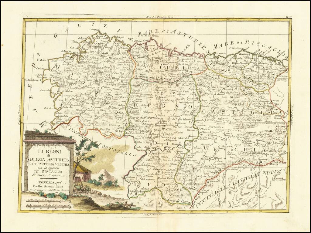 Li Regni di Galizia, Asturies, Leon, Castiglia Vecchia con la Signoria di Biscaglia de nuova Projezione  . . . 1776