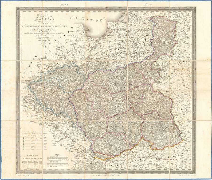 Karte von dem Konigreich Pohlen Grosse-Herzogthum Posen und den angrenzenden staaten in IV Sectionen nach en besten vorhandenen Hulfsmitteln entworfen im jahr 1810 . . . 1831