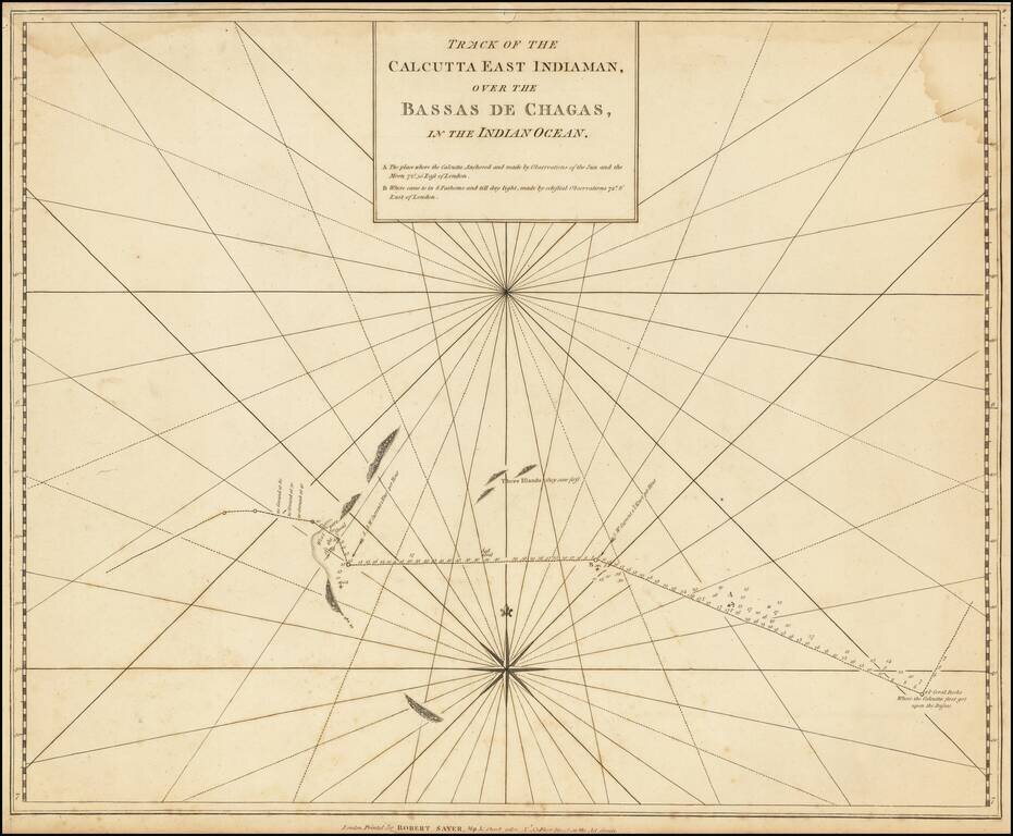 [Diego Garcia /  Chagos Archipelago] Track of the Calcutta East Indiaman, over the Bassas de Chagas, in the Indian Ocean