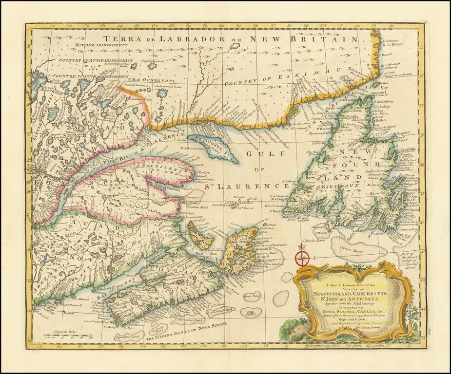 A New & Accurate Map of the Islands of Newfoundland, Cape Briton, St. John and Anticosta; together with the Neighbouring Countries of Nova Scotia, Canada &c. . . .