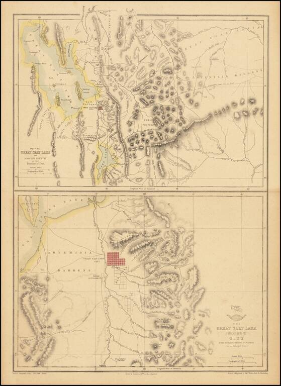 Map of the Great Salt Lake and Adjacent Country in the Territory of Utah [with] The Great Salt Lake (Mormon) City And Surrounding Country
