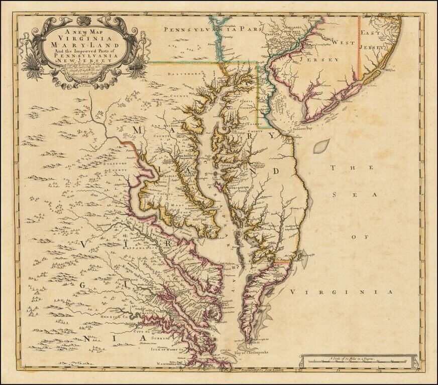 A New Map of Virginia Mary=Land And The Improved Parts of Penn=sylvania & New Jersey Most humbly Inscribed to the Right Hon.ble the Earl of Orkney &c….1719