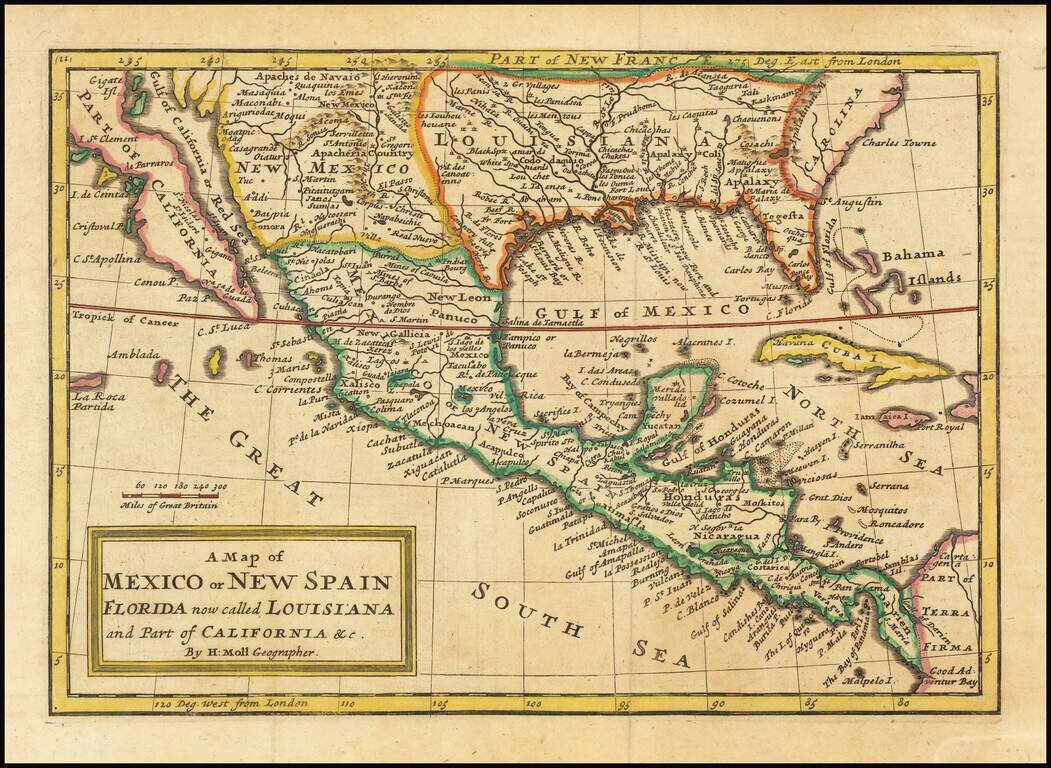 A Map of Mexico or New Spain, Florida now called Louisiana and Part of California &c. By H. Moll Geographer