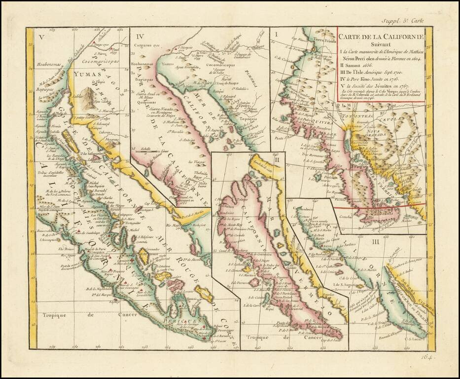 [The 5 Californias]  Carte De La Californie Suivant 1. La Carte manuscrite de l'Americque de Mathieu Neron Pecci olen dressee a Florence en 1604, 2. Sanson 1656 . . .