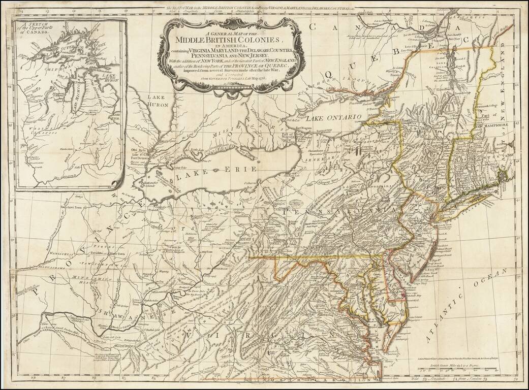 The Seat of War in the Middle British Colonies containing Virginia, Maryland . . .  /  A General Map of the Middle British Colonies In America, containing Virginia, Maryland, The Delaware Counties,…Corrected from Governor Pownall's Late Map 1776