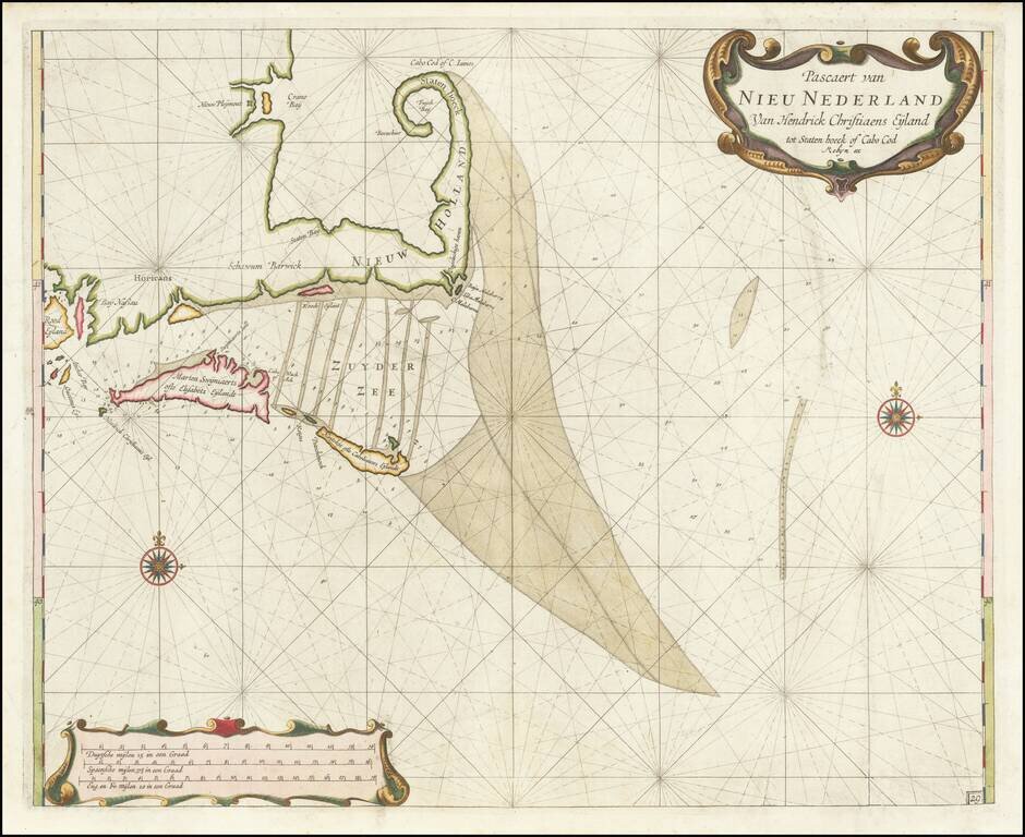 Pascaert van Nieu Nederland Van Hendrick Christiaens Eyland tot Staaten hoeck of Cabo Cod . . .