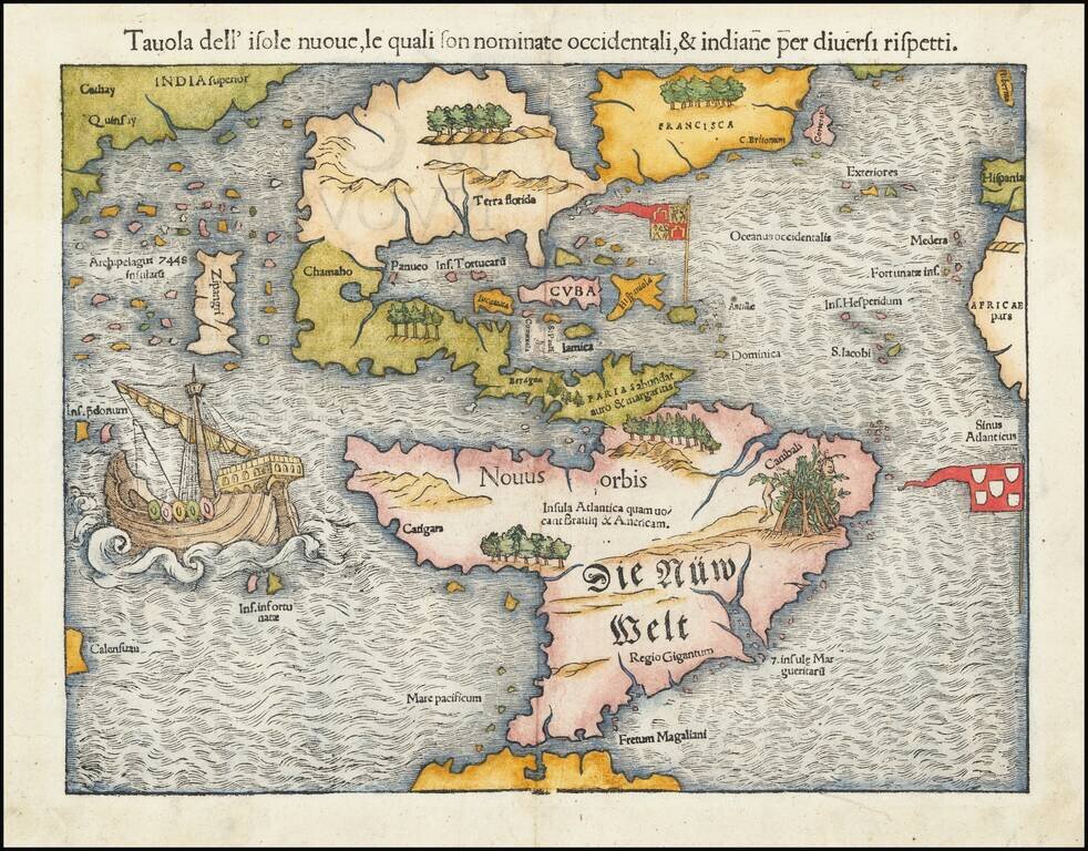 [First Map of the American Continent]  Tavola dell' isole nuove, le quali son nominate occidentali, & indiane per diversi rispetti.