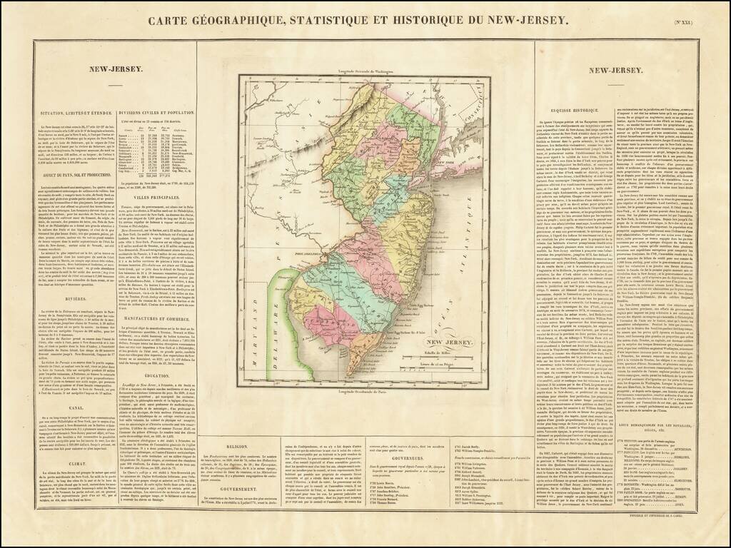 Carte Geographique, Statistique et Historique Du New-Jersey