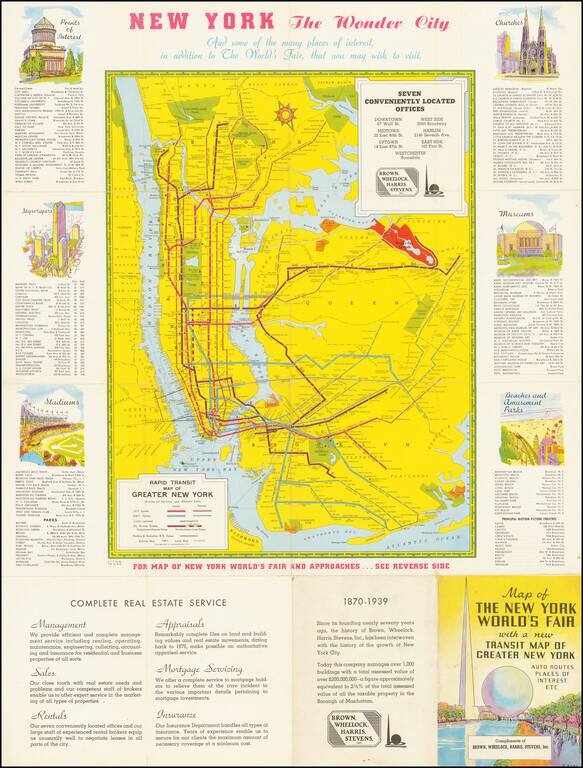 Map of the New York World's Fair and Approaches . . .  Approved by New York World's Fair 1939 . . .  /  Rapid Transit Map of Greater New York. Text: List of sights and skyscrapers